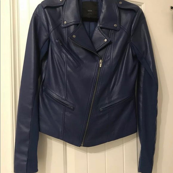 Gorgeous! NWOT 'VEDA' Stunning Bright Blue Leather Jacket!! Size M. - Picture 10 of 10